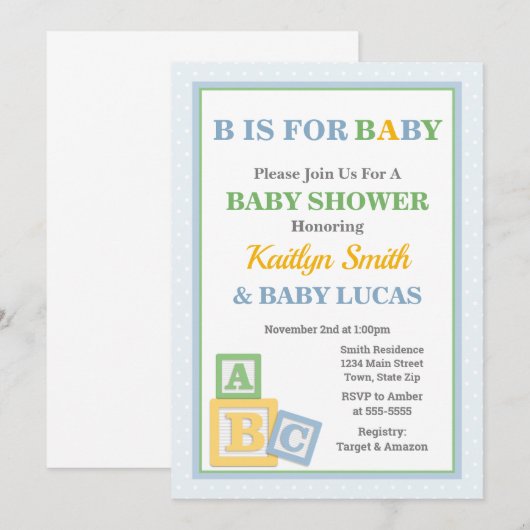 ABC Baby shower Uitnodiging neutraal Baby shower (Voorkant / Achterkant)