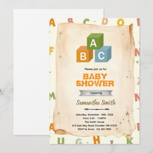 ABC Blocks party invitation Kaart (Voorkant / Achterkant)