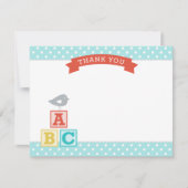 ABC Blokken Aqua en Rood neutraal Baby shower Bedankkaart (Voorkant)