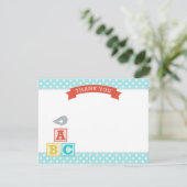 ABC Blokken Aqua en Rood neutraal Baby shower Bedankkaart (Staand voorkant)