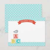 ABC Blokken Aqua en Rood neutraal Baby shower Bedankkaart (Voorkant / Achterkant)