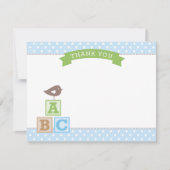 ABC Blokken Blauw en Groen Baby shower van de Jong Bedankkaart (Voorkant)