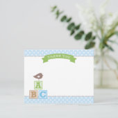 ABC Blokken Blauw en Groen Baby shower van de Jong Bedankkaart (Staand voorkant)
