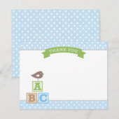 ABC Blokken Blauw en Groen Baby shower van de Jong Bedankkaart (Voorkant / Achterkant)