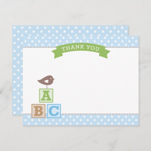ABC Blokken Blauw en Groen Baby shower van de Jong Bedankkaart (Voorkant / Achterkant)