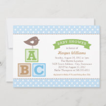 ABC-blokken Hemelblauwe Vogel Baby Shower voor Jon
