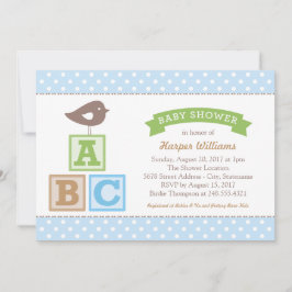 ABC-blokken Hemelblauwe Vogel Baby Shower voor Jon Kaart