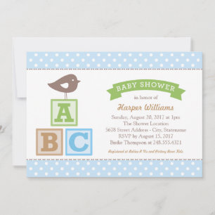 ABC-blokken Hemelblauwe Vogel Baby Shower voor Jon Kaart