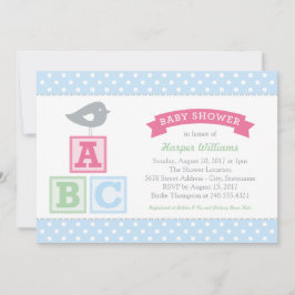 ABC-blokken Roze Blauwe Vogel Baby Meisje Shower Kaart