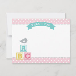 ABC Blokken Roze en Aqua Girl Baby shower Bedankkaart