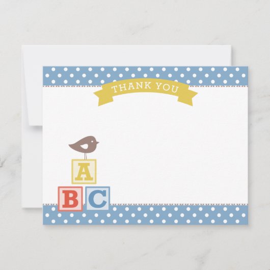 ABC Blokken Slate Blue Boy Baby shower Bedankkaart (Voorkant)