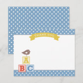 ABC Blokken Slate Blue Boy Baby shower Bedankkaart (Voorkant / Achterkant)