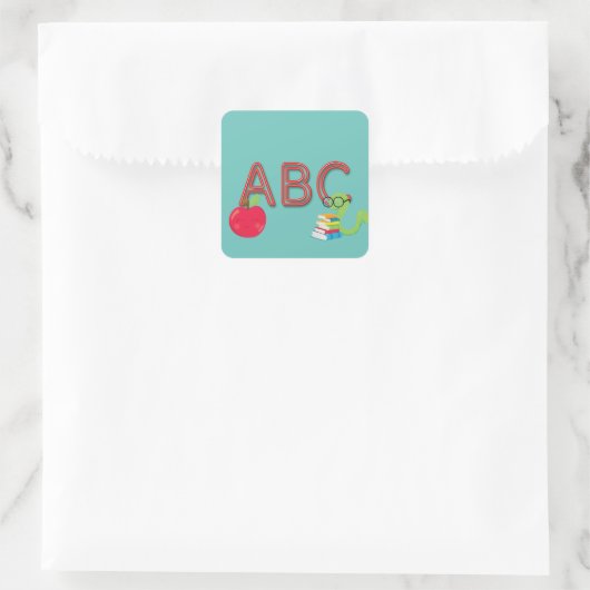 ABC-boekworm Vierkante Sticker (Tas)