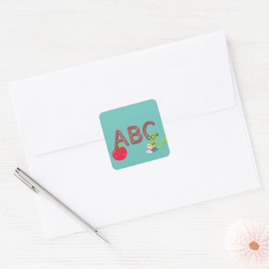 ABC-boekworm Vierkante Sticker (Envelop)