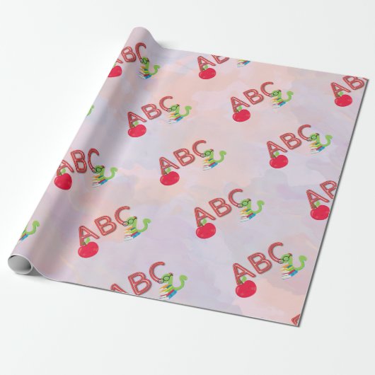 ABC Bookworm Pattern Wrapping Paper Cadeaupapier (Uitgerold)