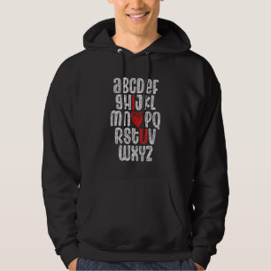 Abc Chalk Alphabet Ik hou van je Engelse leraar Va Hoodie