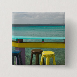 ABC-eilanden, BONAIRE, Kralendijk: Zeezicht Vierkante Button 5,1 Cm