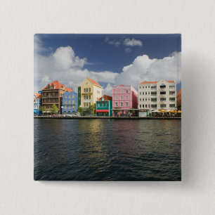 ABC-eilanden, CURACAO, Willemstad: Havenfront Vierkante Button 5,1 Cm