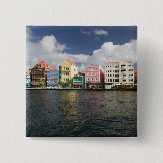 ABC-eilanden, CURACAO, Willemstad: Havenfront Vierkante Button 5,1 Cm (Voorkant)