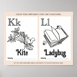 ABC Flashcards Baby shower Kleurplaten Activiteite Poster