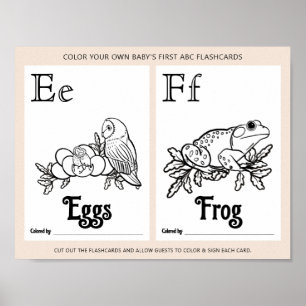 ABC Flashcards Baby shower Kleurplaten Activiteite Poster