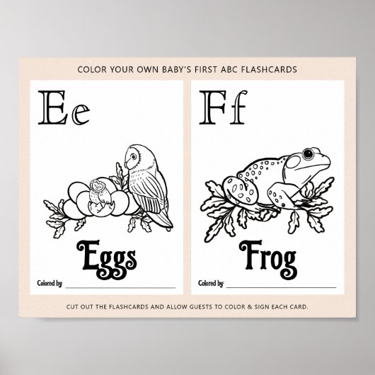 ABC Flashcards Baby shower Kleurplaten Activiteite Poster (Voorkant)
