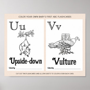 ABC Flashcards Baby shower Kleurplaten Activiteite Poster