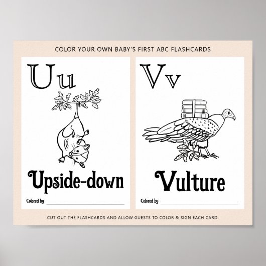 ABC Flashcards Baby shower Kleurplaten Activiteite Poster (Voorkant)
