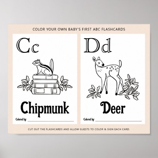 ABC Flashcards Baby shower Kleurplaten Activiteite Poster (Voorkant)