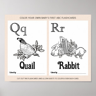 ABC Flashcards Baby shower Kleurplaten Activiteite Poster