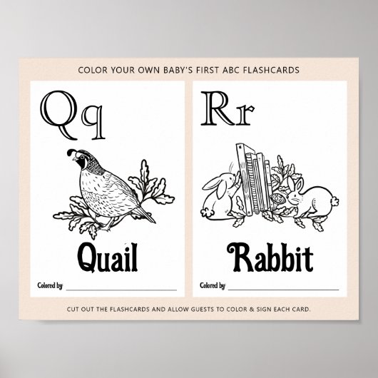 ABC Flashcards Baby shower Kleurplaten Activiteite Poster (Voorkant)