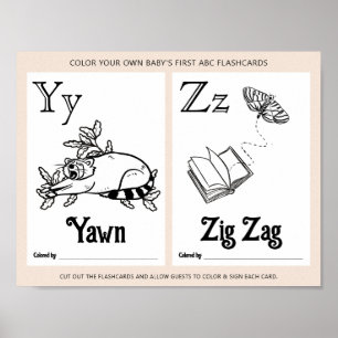 ABC Flashcards Baby shower Kleurplaten Activiteite Poster
