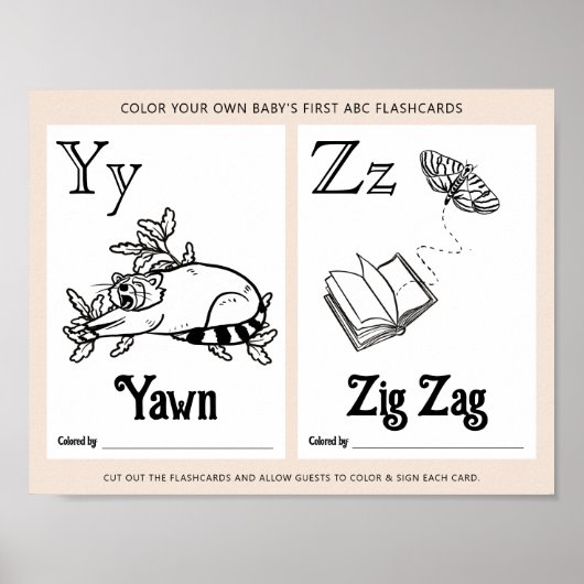 ABC Flashcards Baby shower Kleurplaten Activiteite Poster (Voorkant)
