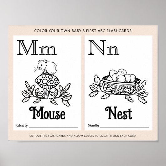 ABC Flashcards Baby shower Kleurplaten Activiteite Poster (Voorkant)