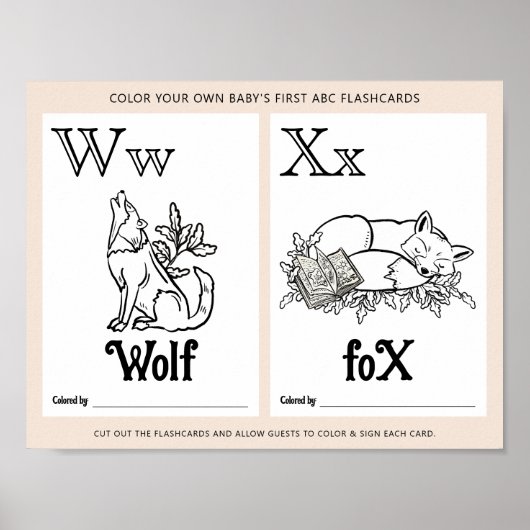 ABC Flashcards Baby shower Kleurplaten Activiteite Poster (Voorkant)
