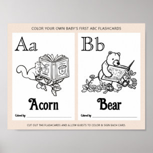 ABC Flashcards Baby shower Kleurplaten Activiteite Poster