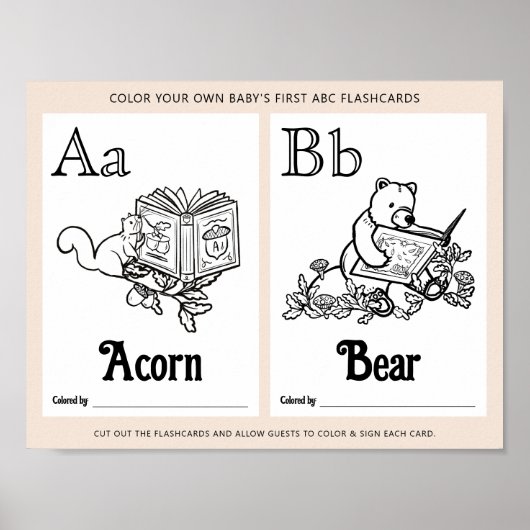 ABC Flashcards Baby shower Kleurplaten Activiteite Poster (Voorkant)