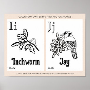 ABC Flashcards Baby shower Kleurplaten Activiteite Poster