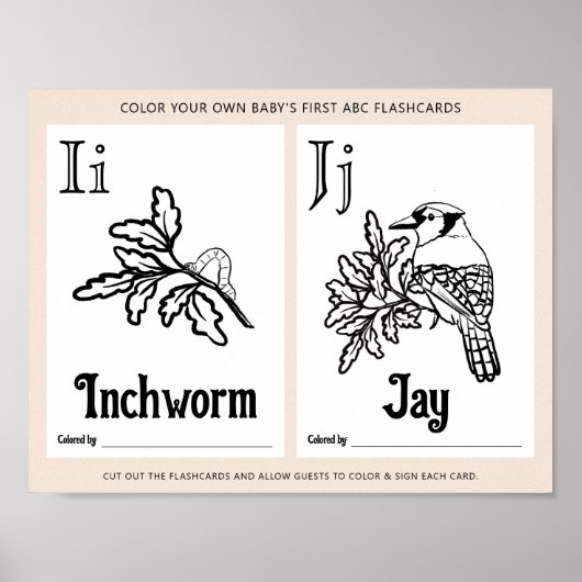 ABC Flashcards Baby shower Kleurplaten Activiteite Poster (Voorkant)
