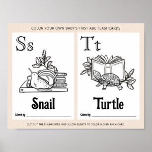 ABC Flashcards Baby shower Kleurplaten Activiteite Poster