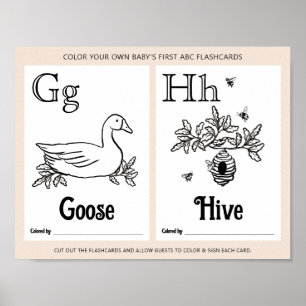 ABC Flashcards Baby shower Kleurplaten Activiteite Poster