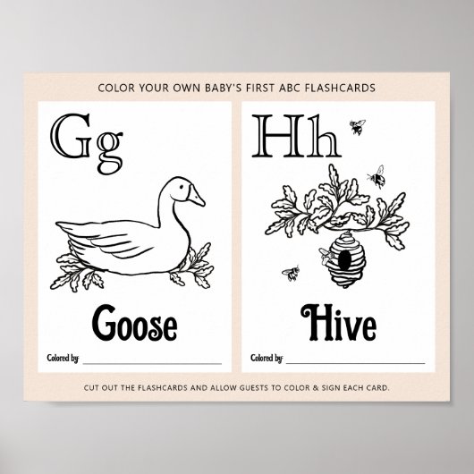 ABC Flashcards Baby shower Kleurplaten Activiteite Poster (Voorkant)