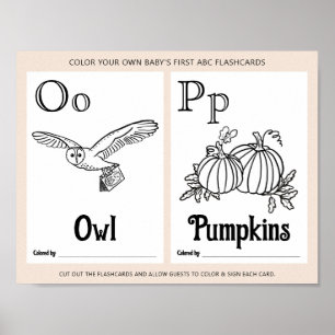 ABC Flashcards Baby shower Kleurplaten Activiteite Poster