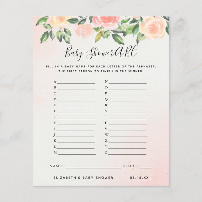 ABC Game | Vloeibaar Baby shower (Voorkant)