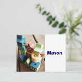 ABC Houten Blokken met Kinder naam Zitkaarten Briefkaart (Staand voorkant)