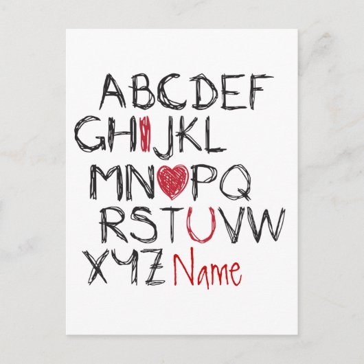 ABC I Hart U gepersonaliseerd Briefkaart (Voorkant)