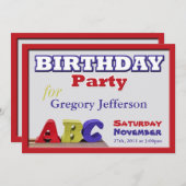 ABC Kinderverjaardagsuitnodigingen Kaart (Voorkant / Achterkant)