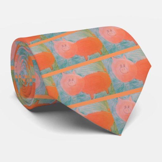 #ABC Kunst door kinderen, Roze Oranje Varkens Stropdas (Opgerold)