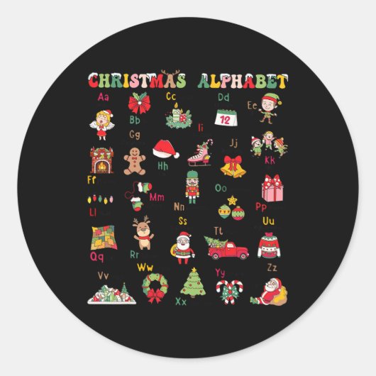 ABC Leren Kleuterjuf Kerstlicht Ronde Sticker (Voorkant)