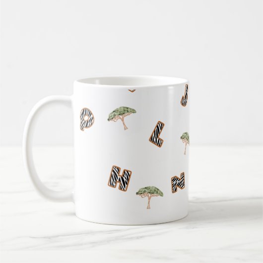 ABC Letter zebra Safari Wild Zoo Tree School kinde Koffiemok (Links)